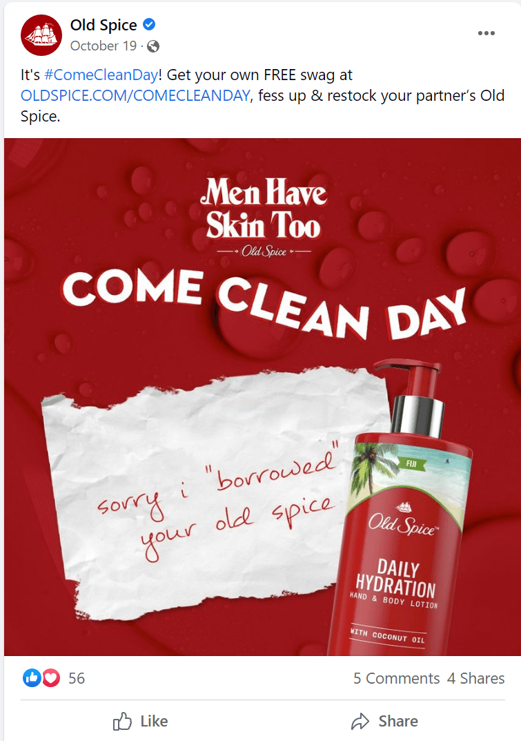 一篇关于“清洁日”的旧香料 Facebook 帖子