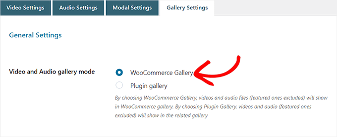 选择 WooCommerce Gallery 选项 选择 WooCommerce Gallery 选项