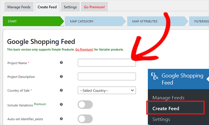 在 Google Shopping Feed 页面上填写基本信息 在 Google Shopping Feed 页面上填写基本信息