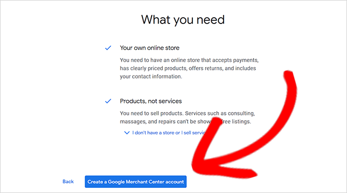 点击创建 Google 商家帐户按钮 点击创建 Google 商家帐户按钮