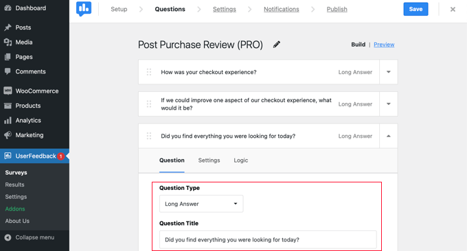 在 UserFeedback 中编辑调查问题